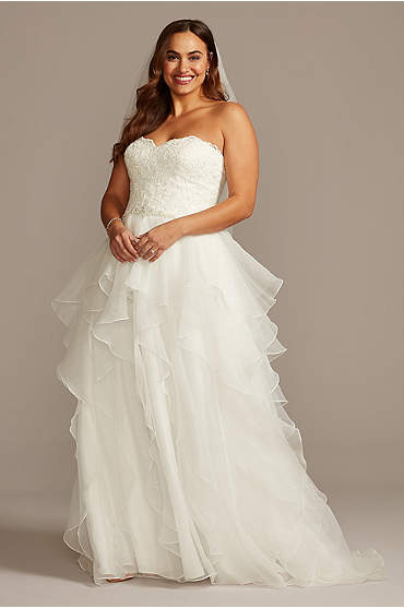 Lace and Organza Plus Size Ball Gown Wedding Dress